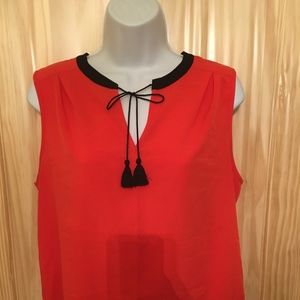 Orange & Black Blouse w/Tassel Tie